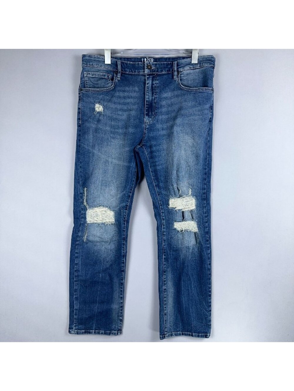 Lazer Jeans Mens Size 38/30 Straight Distressed High Rise  Blue Medium Wash Fit